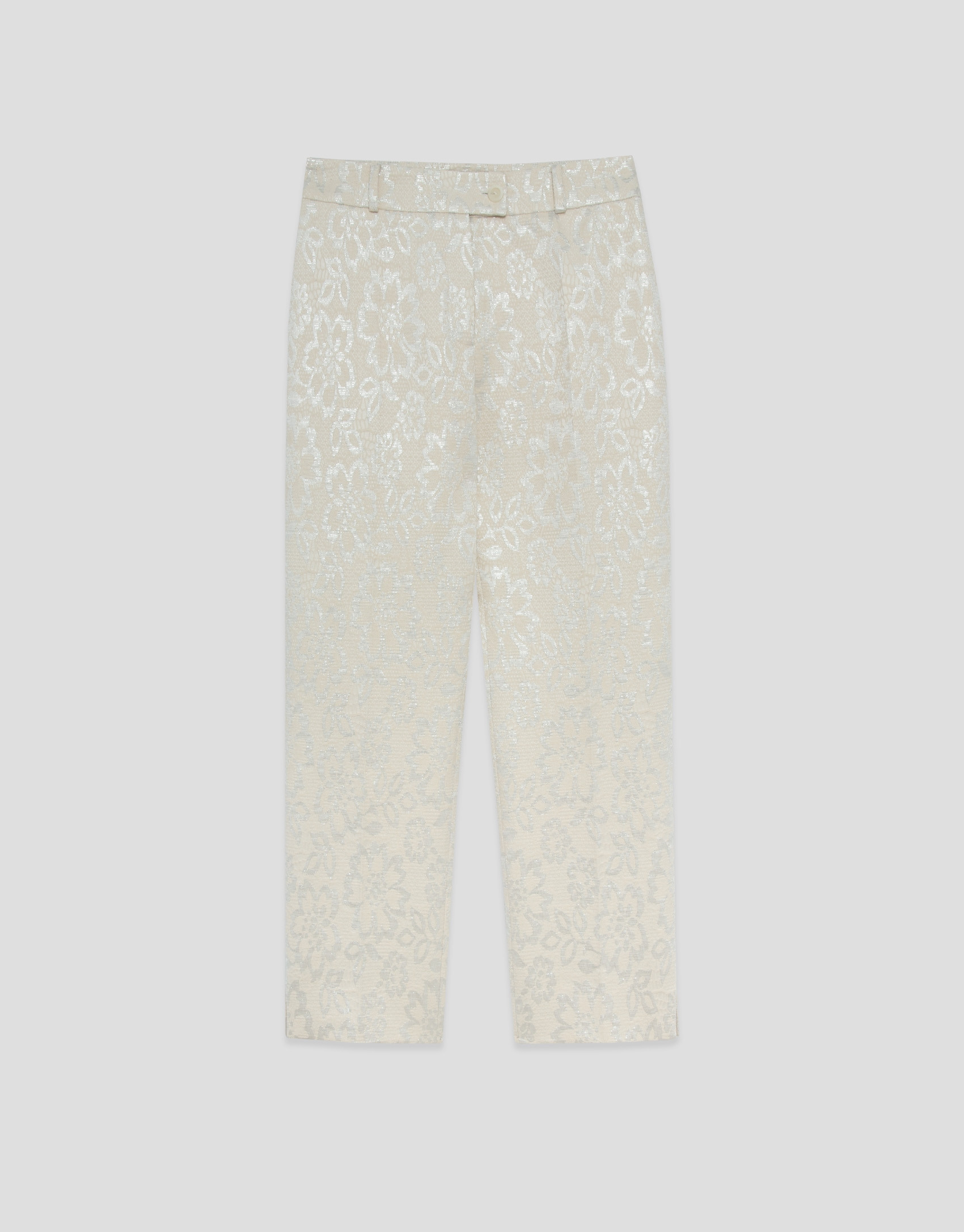 Beige straight-leg trousers with floral ... | Roberto Verino