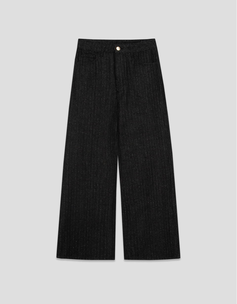 Black wide-leg jeans with lurex thread - Woman | Roberto Verino