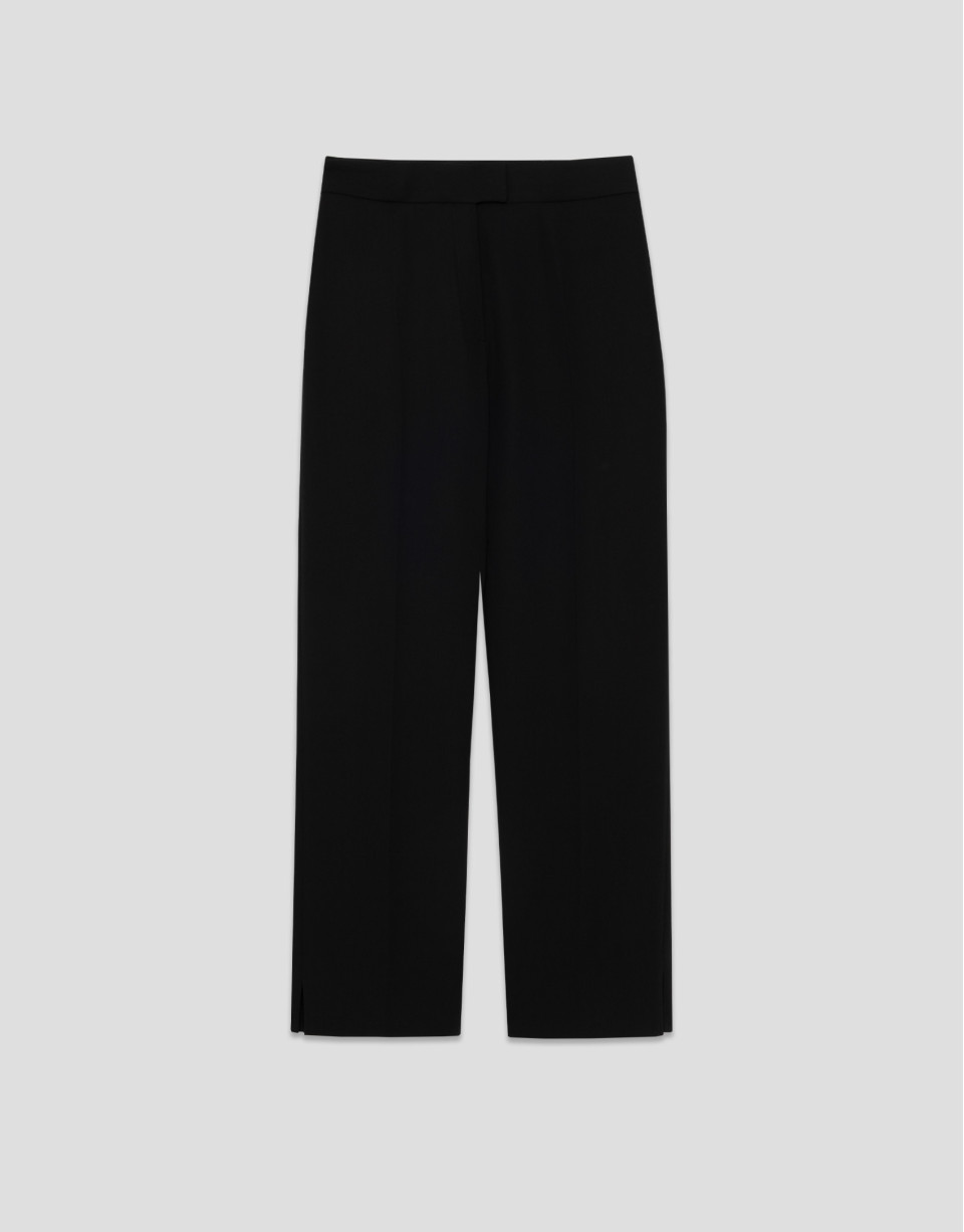 Pantalón recto con abertura crepe negro - Mujer | Roberto Verino