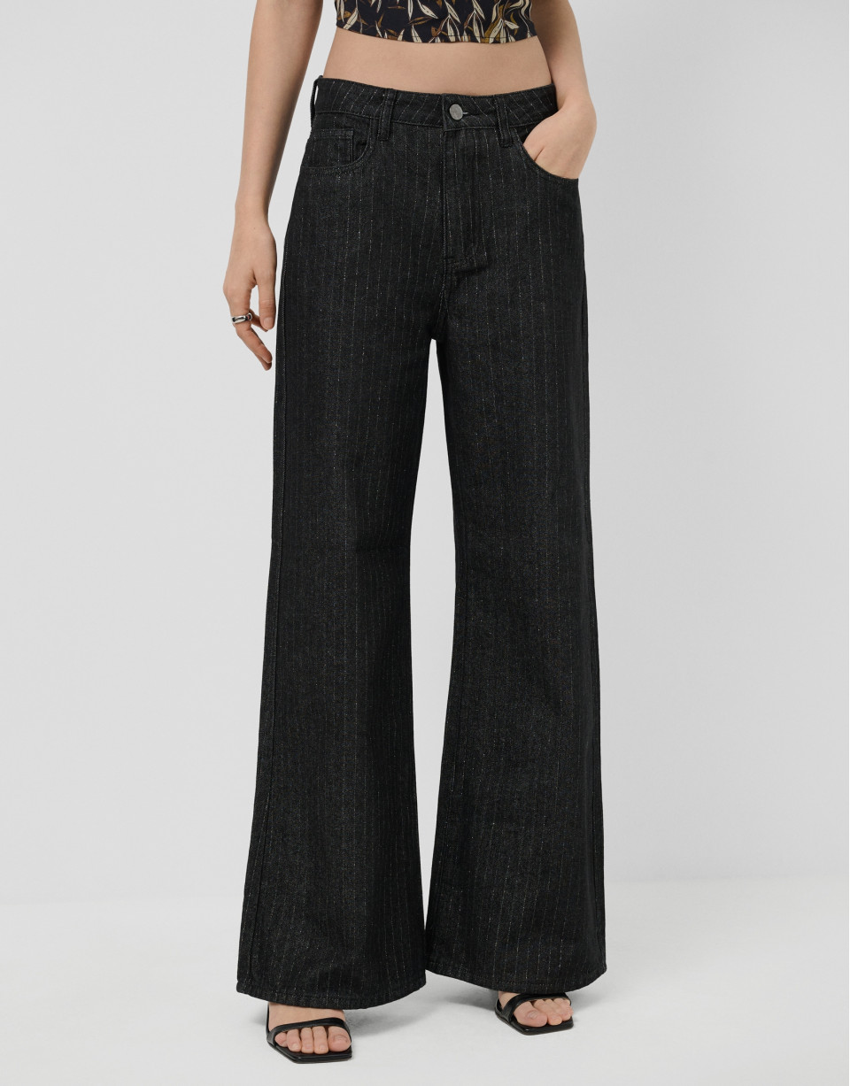 Black wide-leg jeans with lurex thread - Woman | Roberto Verino