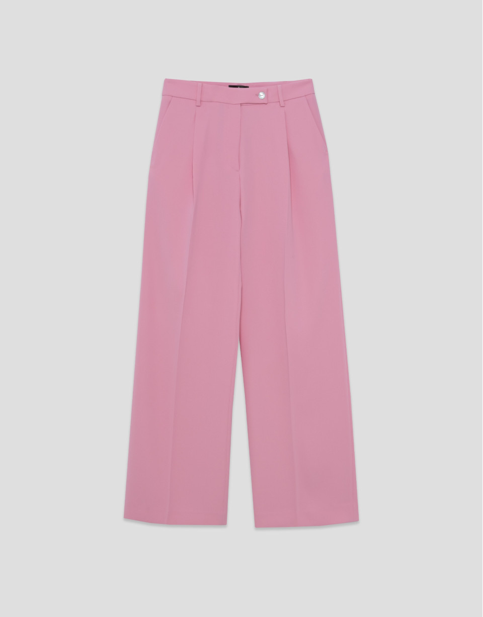 Straight trousers with pink crepe pleats | Roberto Verino
