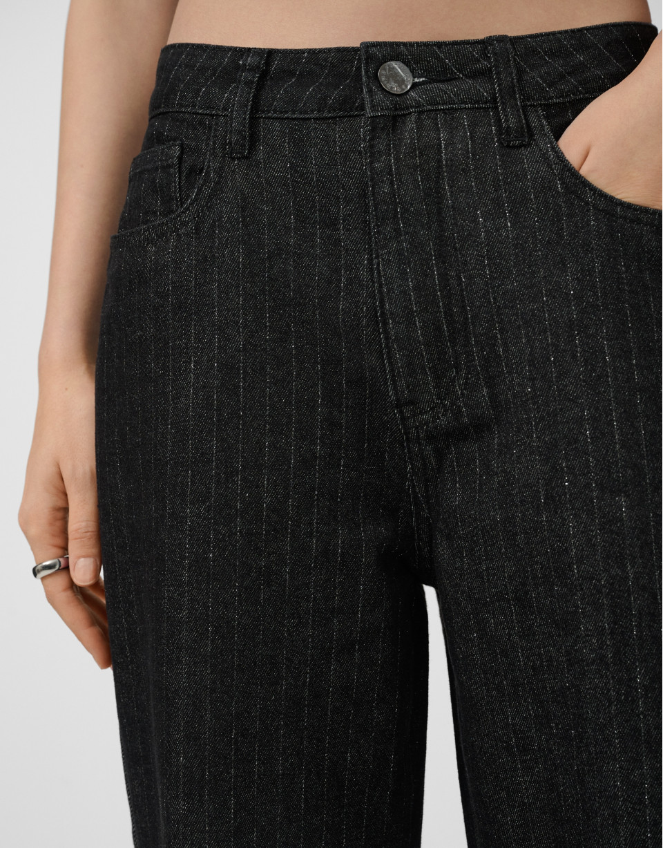 Black wide-leg jeans with lurex thread - Woman | Roberto Verino