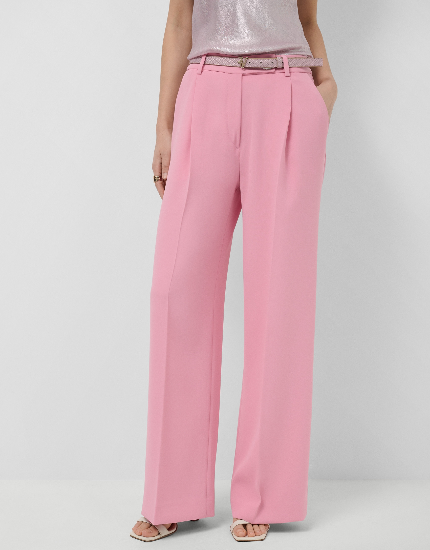 Pantalón recto con pinzas crepé rosa - Mujer | Roberto Verino