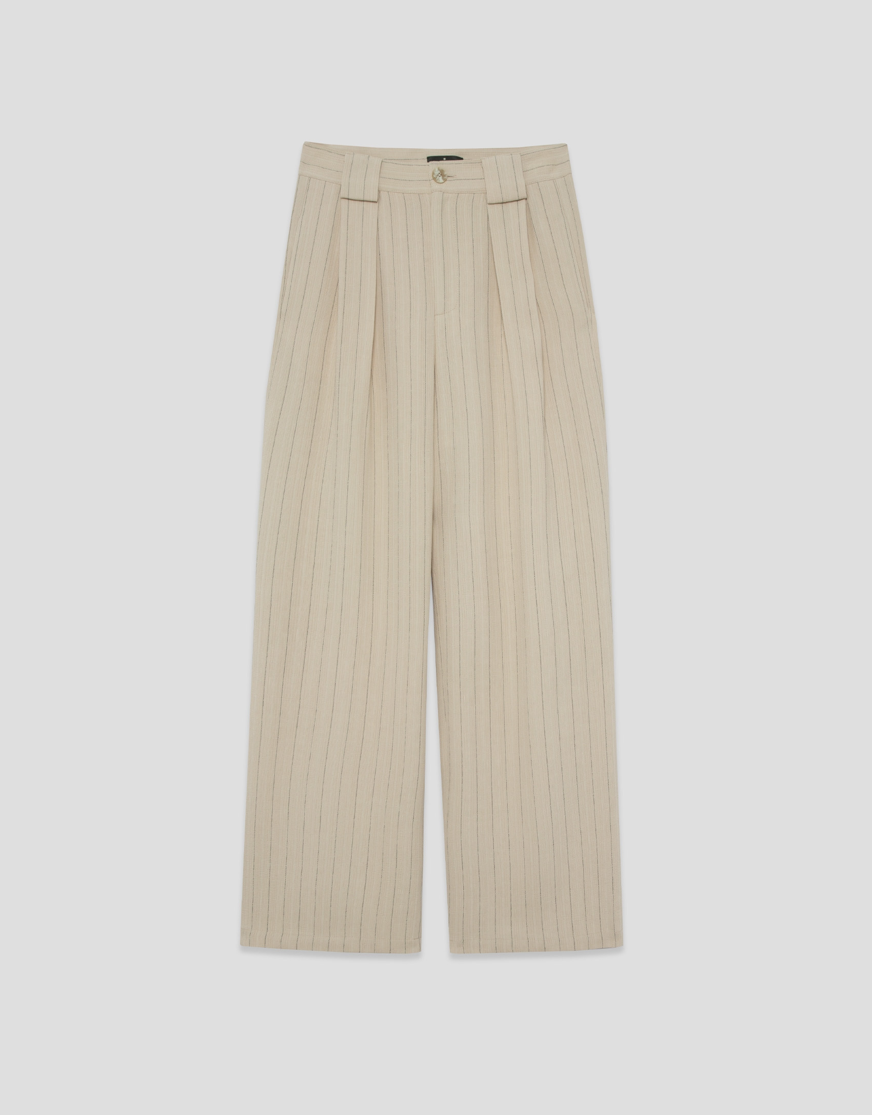 Beige pleated trousers with black pinstripes | Roberto Verino