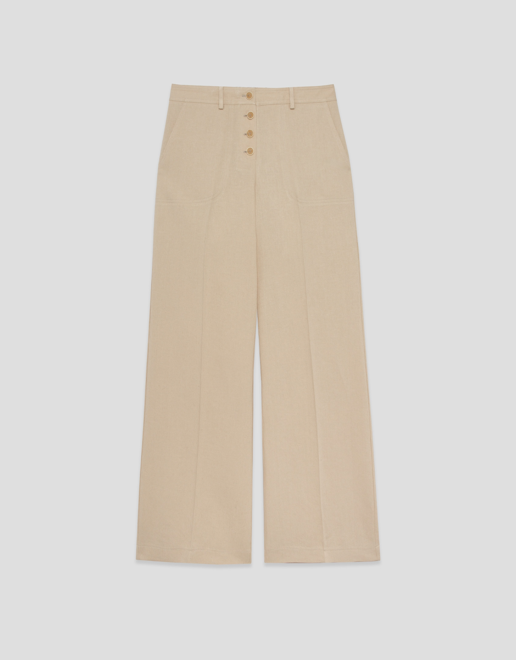 Pantalón ancho con botonadura mezcla lino cámel | Roberto Verino