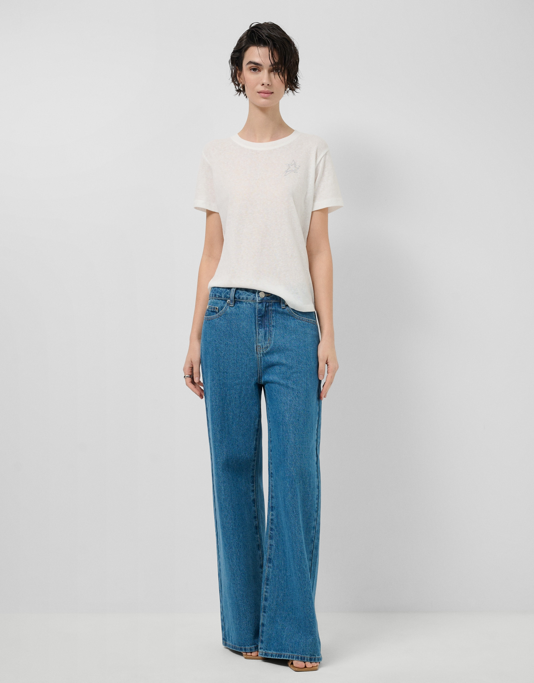 Wide blue jeans with customised waistband | Roberto Verino
