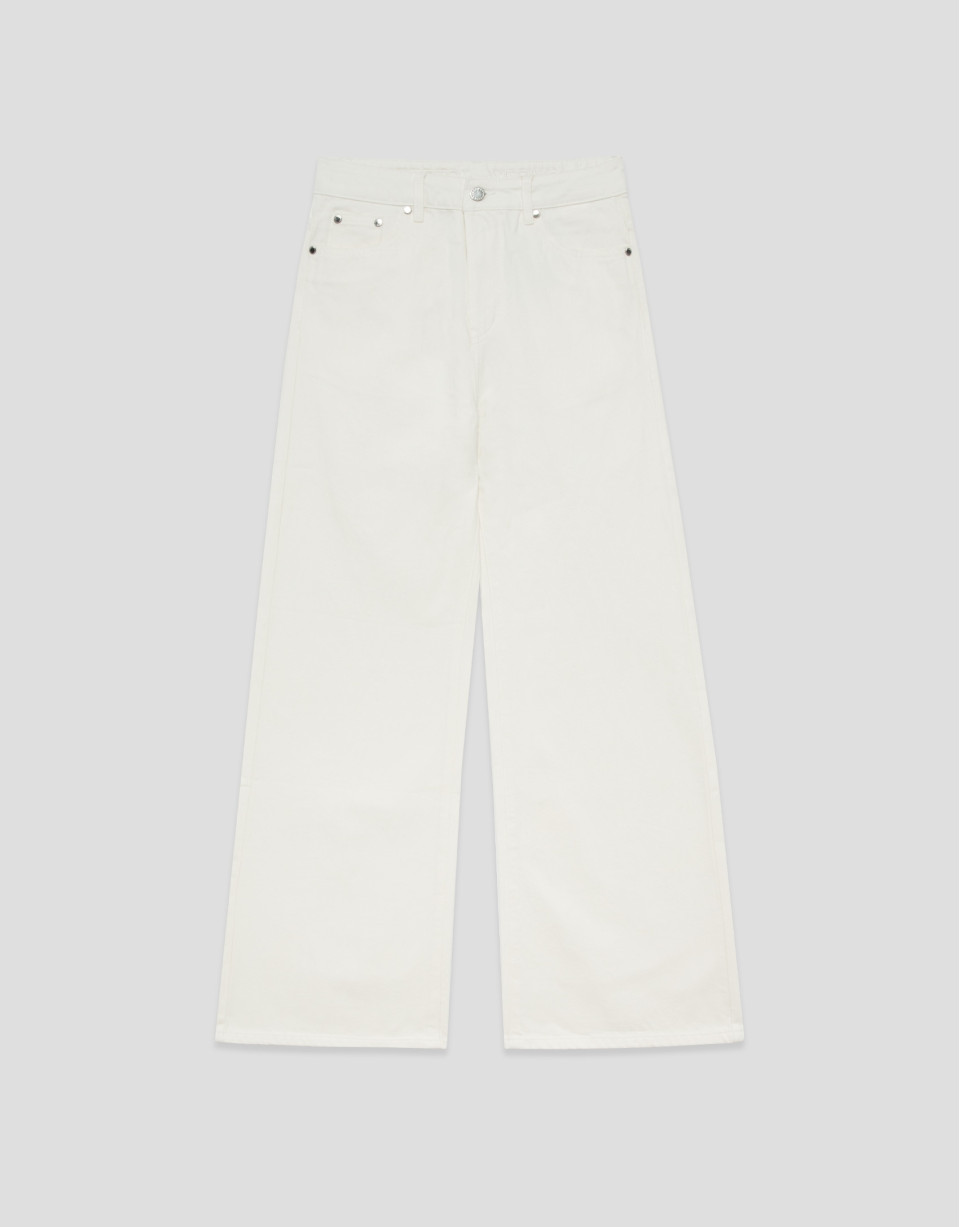 Customised wide-leg ecru jeans with waistband | Roberto Verino