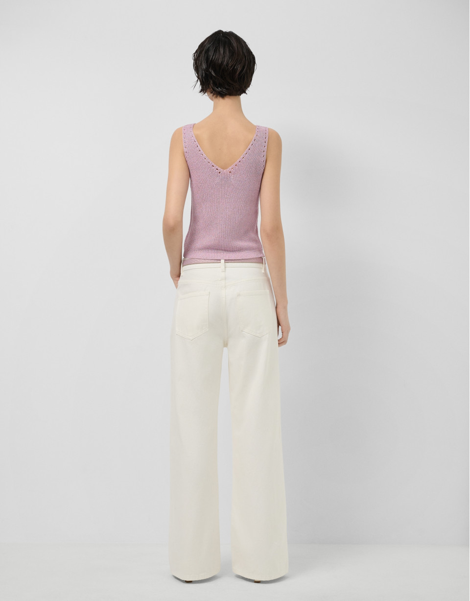 Customised wide-leg ecru jeans with waistband | Roberto Verino