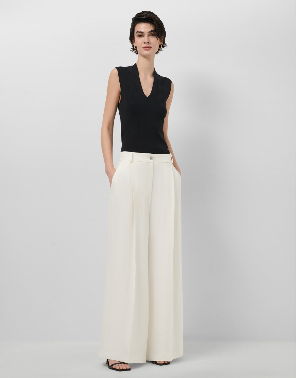 Pantalón ancho con pinzas mezcla lino blanco... | Roberto Verino