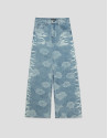 Pantalón vaquero ancho azul con jacquard y ... | Roberto Verino
