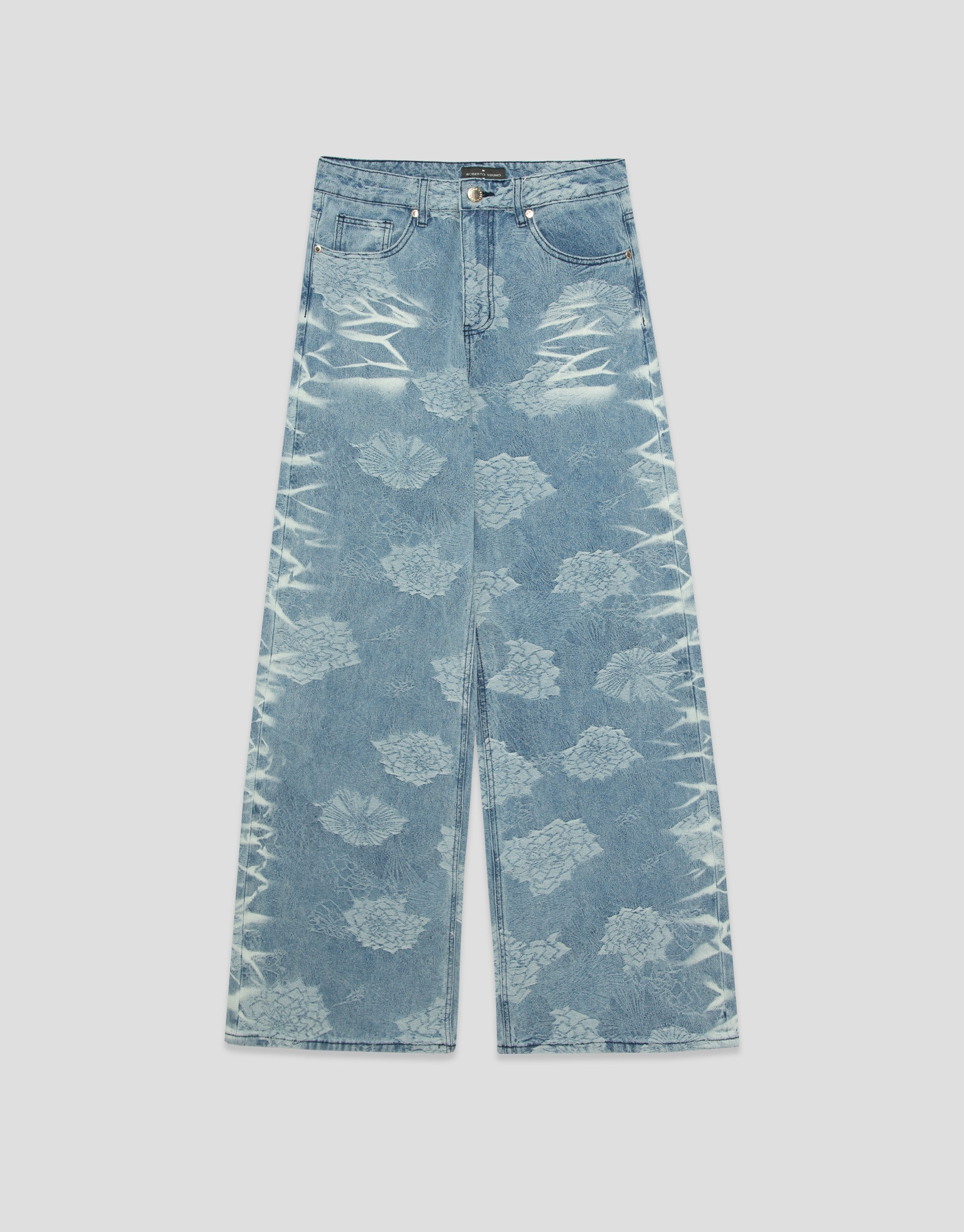 Blue wide-leg jeans with jacquard and faded ... | Roberto Verino