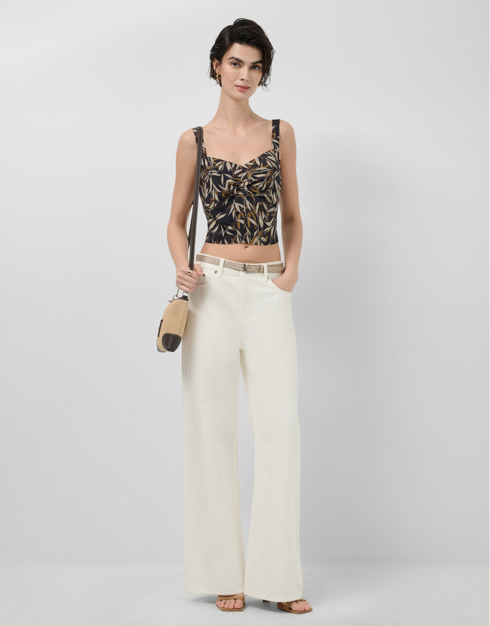 Brown leaf print crepe crop top - Woman | Roberto Verino