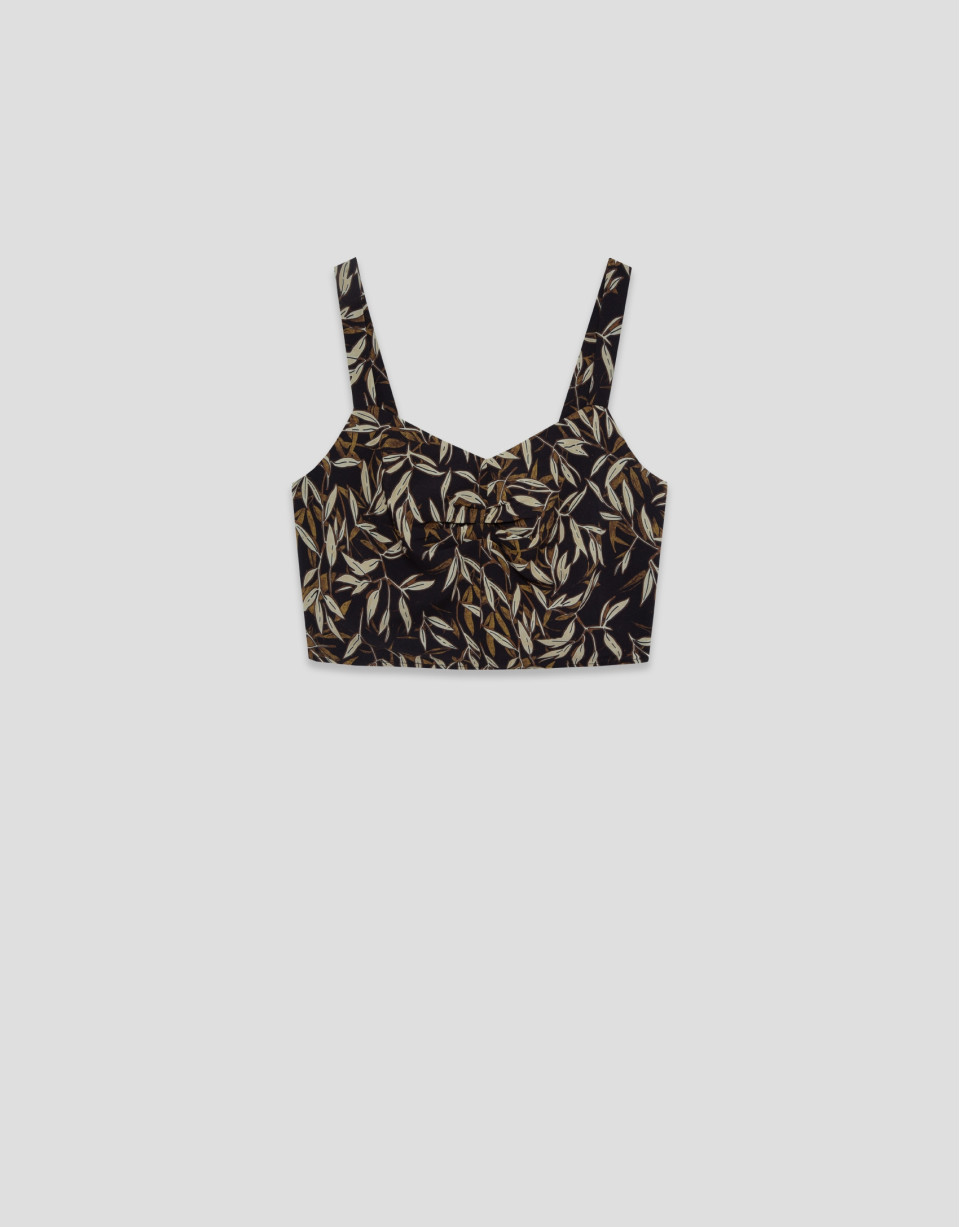 Brown leaf print crepe crop top - Woman | Roberto Verino