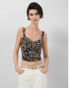 Brown leaf print crepe crop top - Woman | Roberto Verino