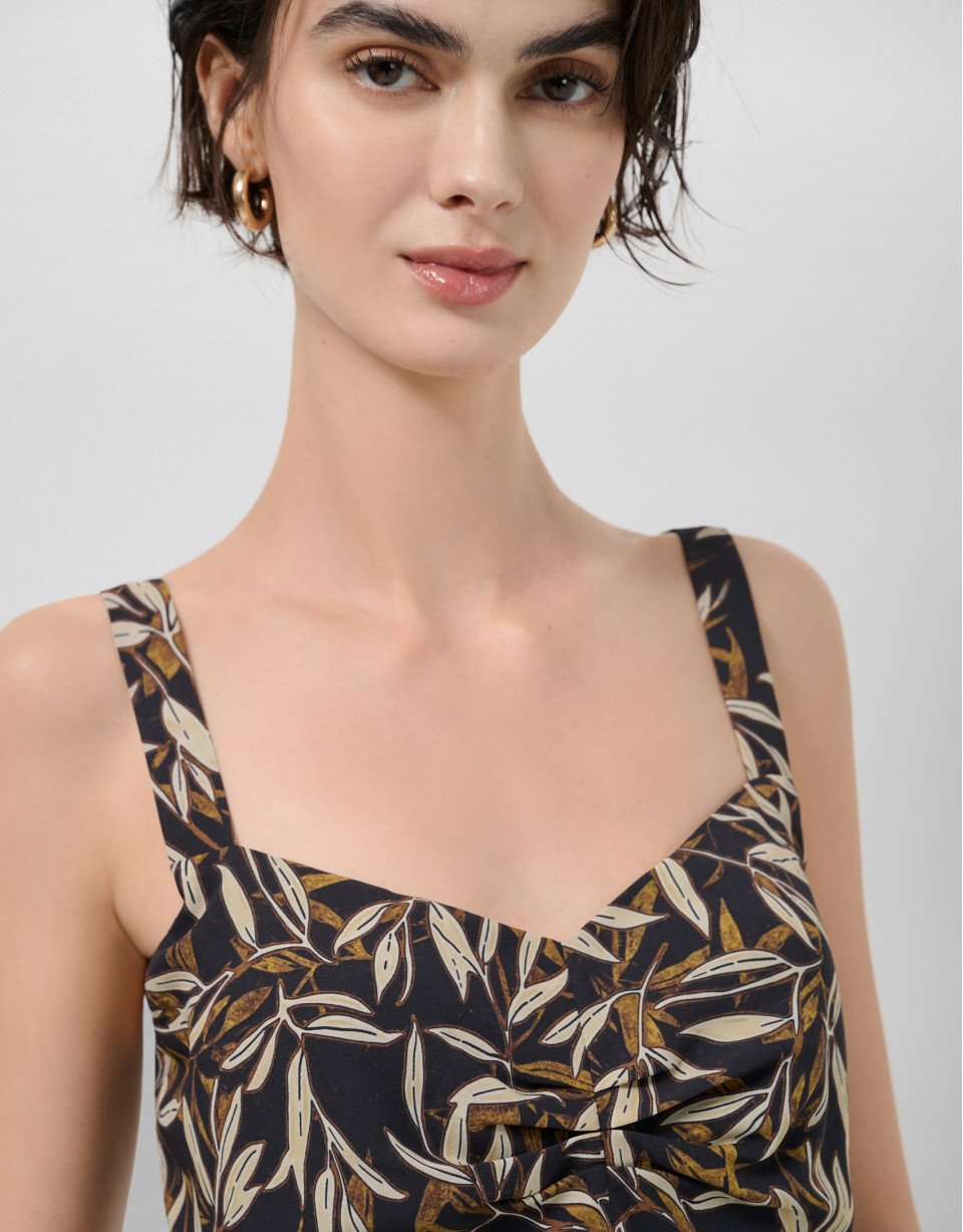 Brown leaf print crepe crop top - Woman | Roberto Verino