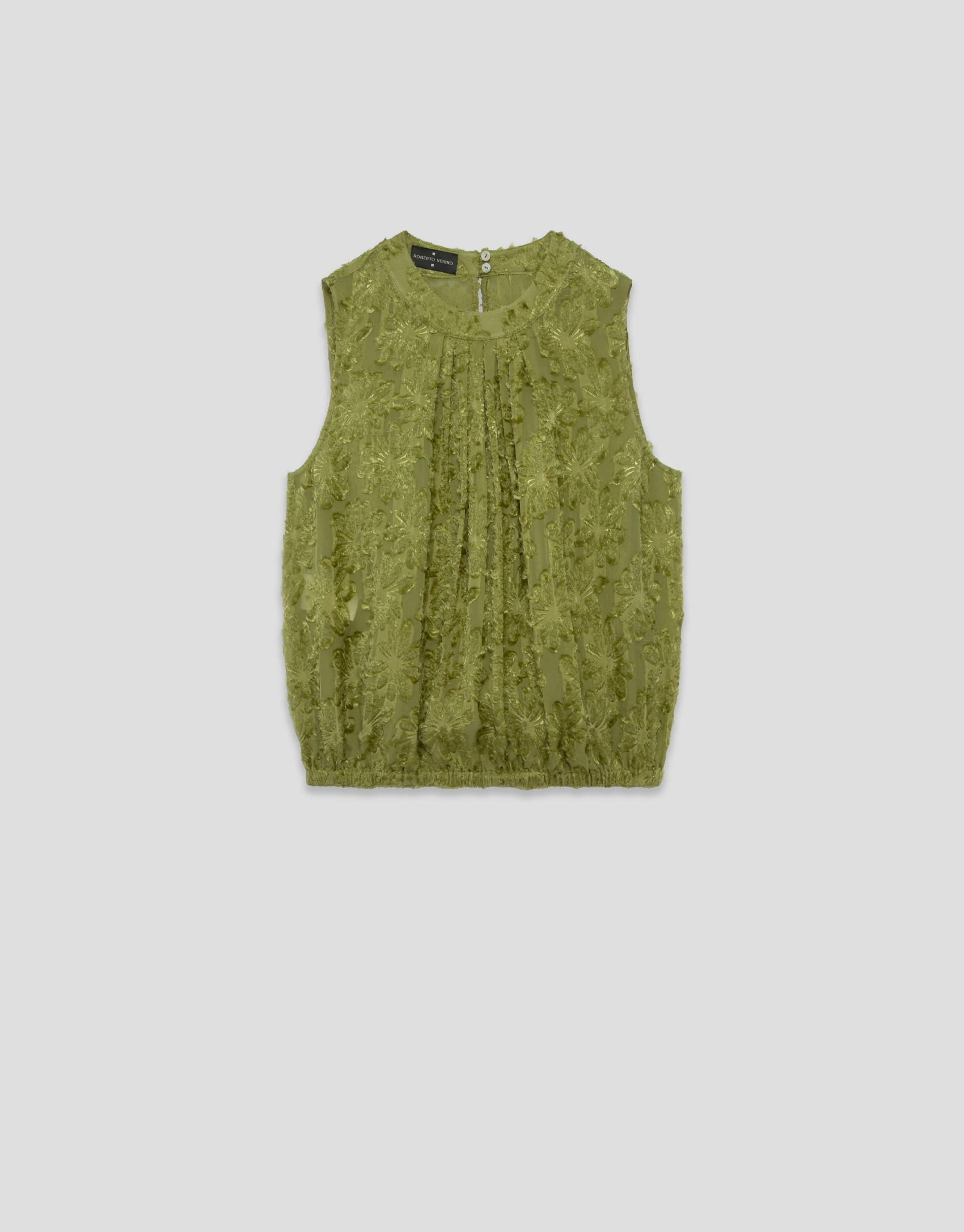 Top fruncido en fill coupé verde musgo - Mujer | Roberto Verino