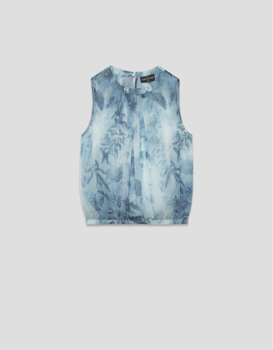 Lightweight blue-toned gathered top - Woman | Roberto Verino