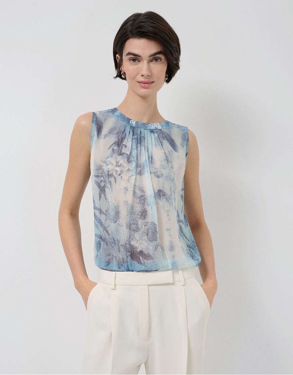 Lightweight blue-toned gathered top - Woman | Roberto Verino