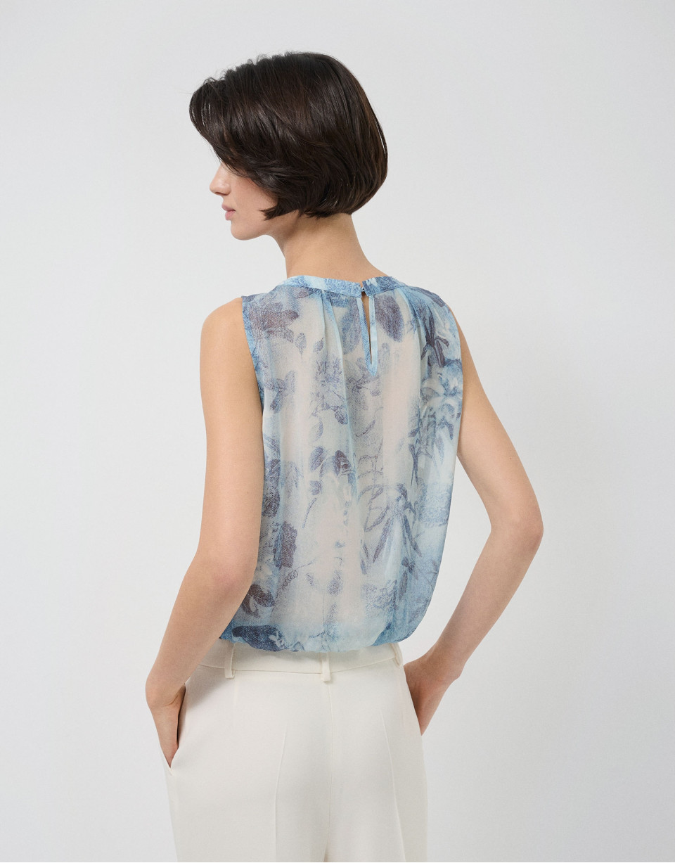 Lightweight blue-toned gathered top - Woman | Roberto Verino