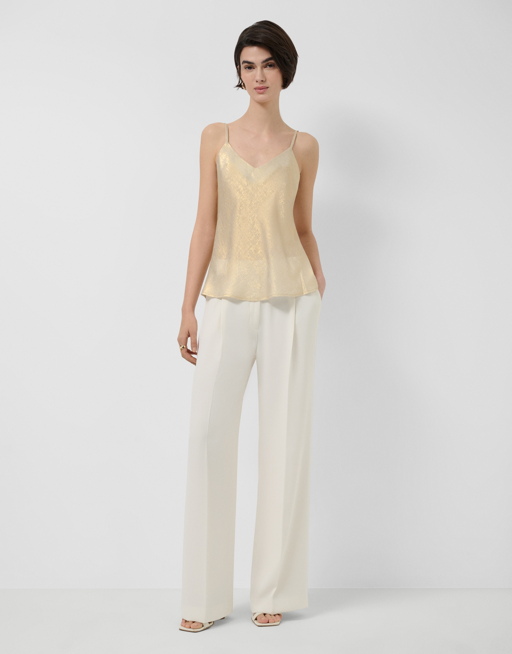 Gold shiny laminated fabric armhole top - Woman | Roberto Verino