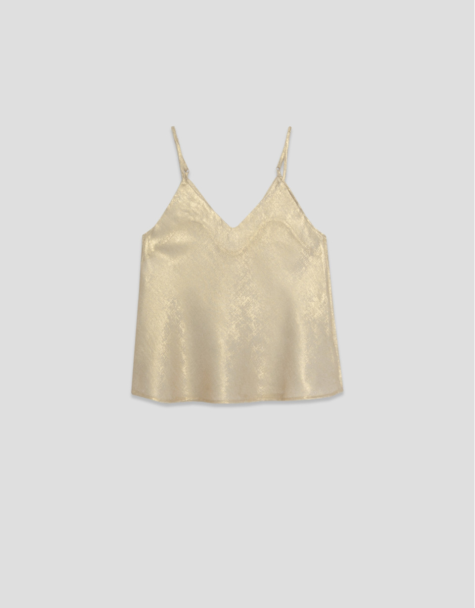Top sisas tejido laminado brillo dorado - Mujer | Roberto Verino