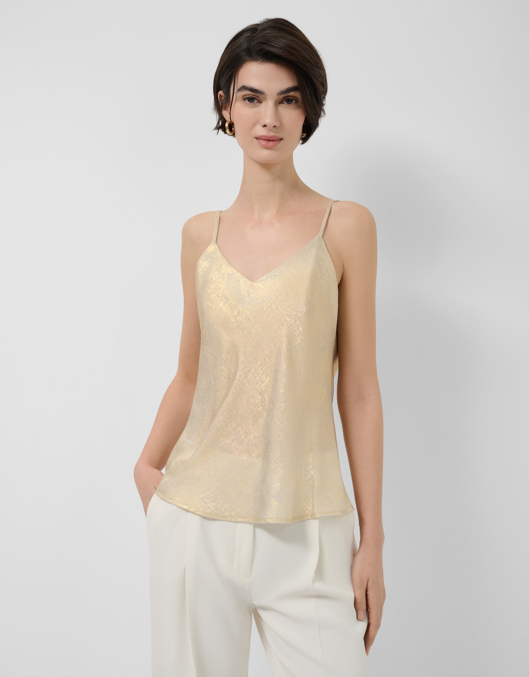 Top sisas tejido laminado brillo dorado - Mujer | Roberto Verino