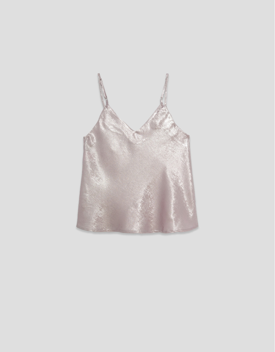 Top sisas tejido laminado brillo rosa - Mujer | Roberto Verino