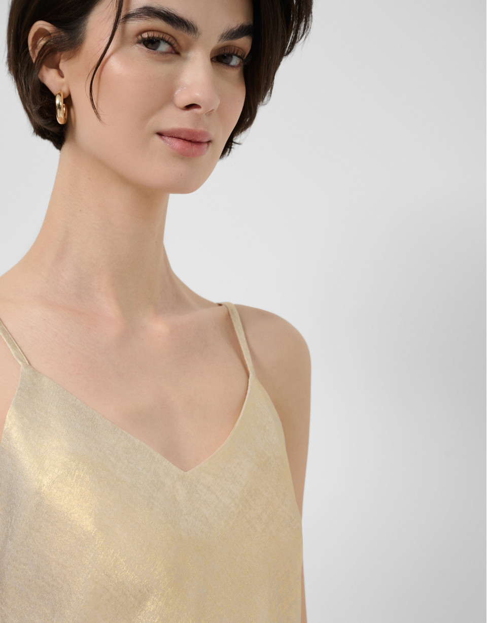 Gold shiny laminated fabric armhole top - Woman | Roberto Verino