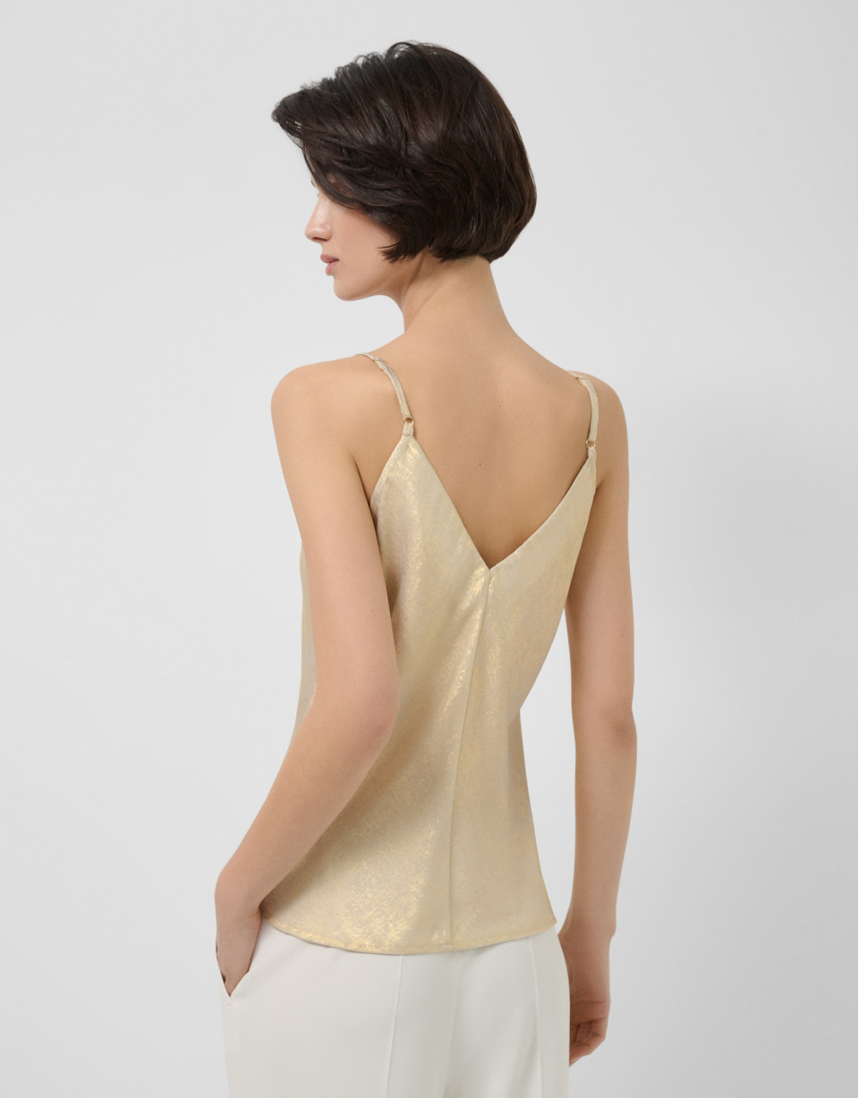 Gold shiny laminated fabric armhole top - Woman | Roberto Verino