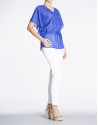 Klein blue loose blouse with embroidered leaves
