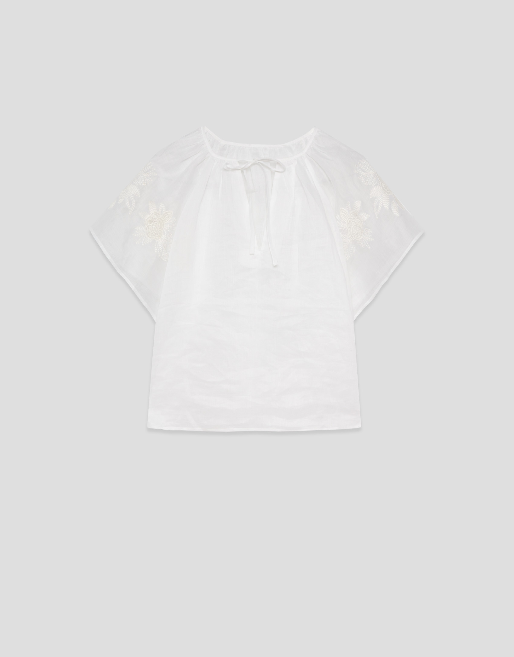 Blusa ramio blanco con bordado floral - Mujer | Roberto Verino