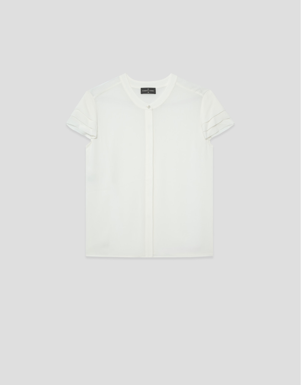 Ecru short-sleeved blouse with ruffles - Woman | Roberto Verino