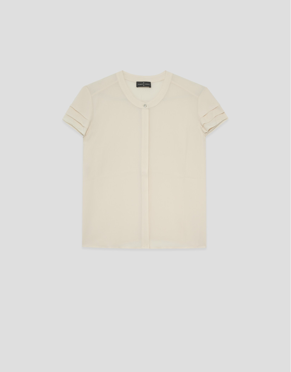 Short-sleeved blouse with camel ruffles - Woman | Roberto Verino