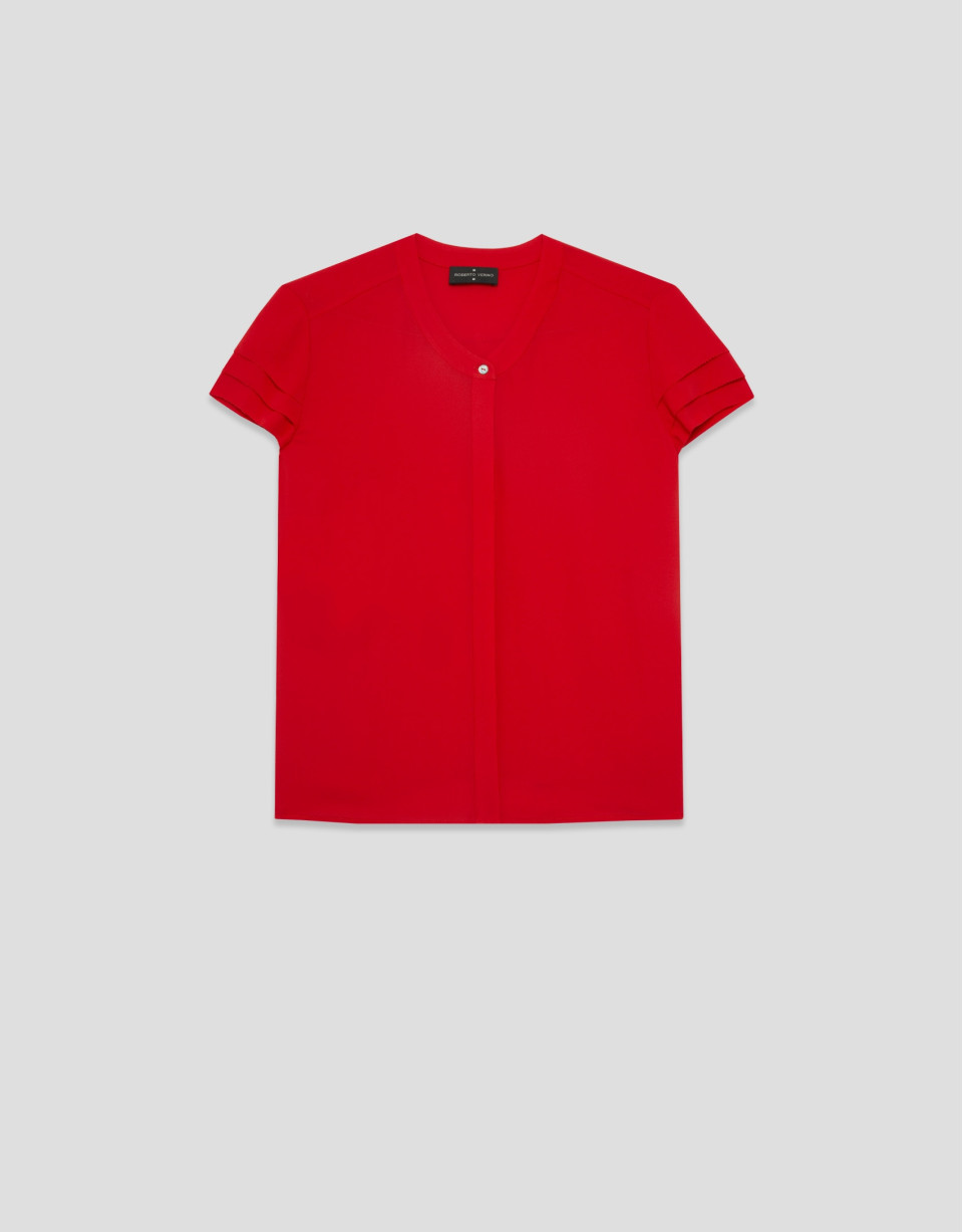 Blusa manga corta con volantes rojo - Mujer | Roberto Verino