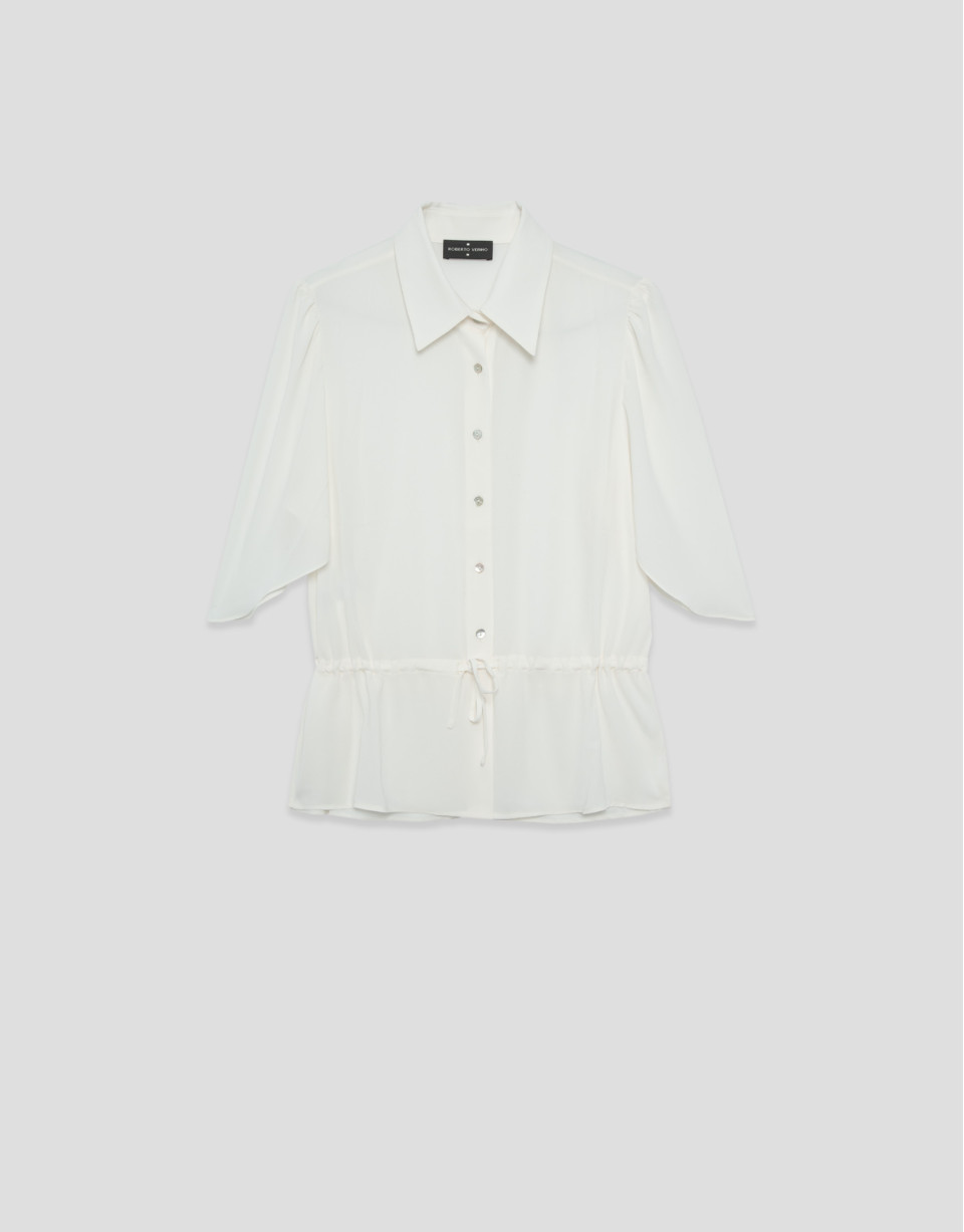Blusa manga volante con cintura fruncida crudo | Roberto Verino