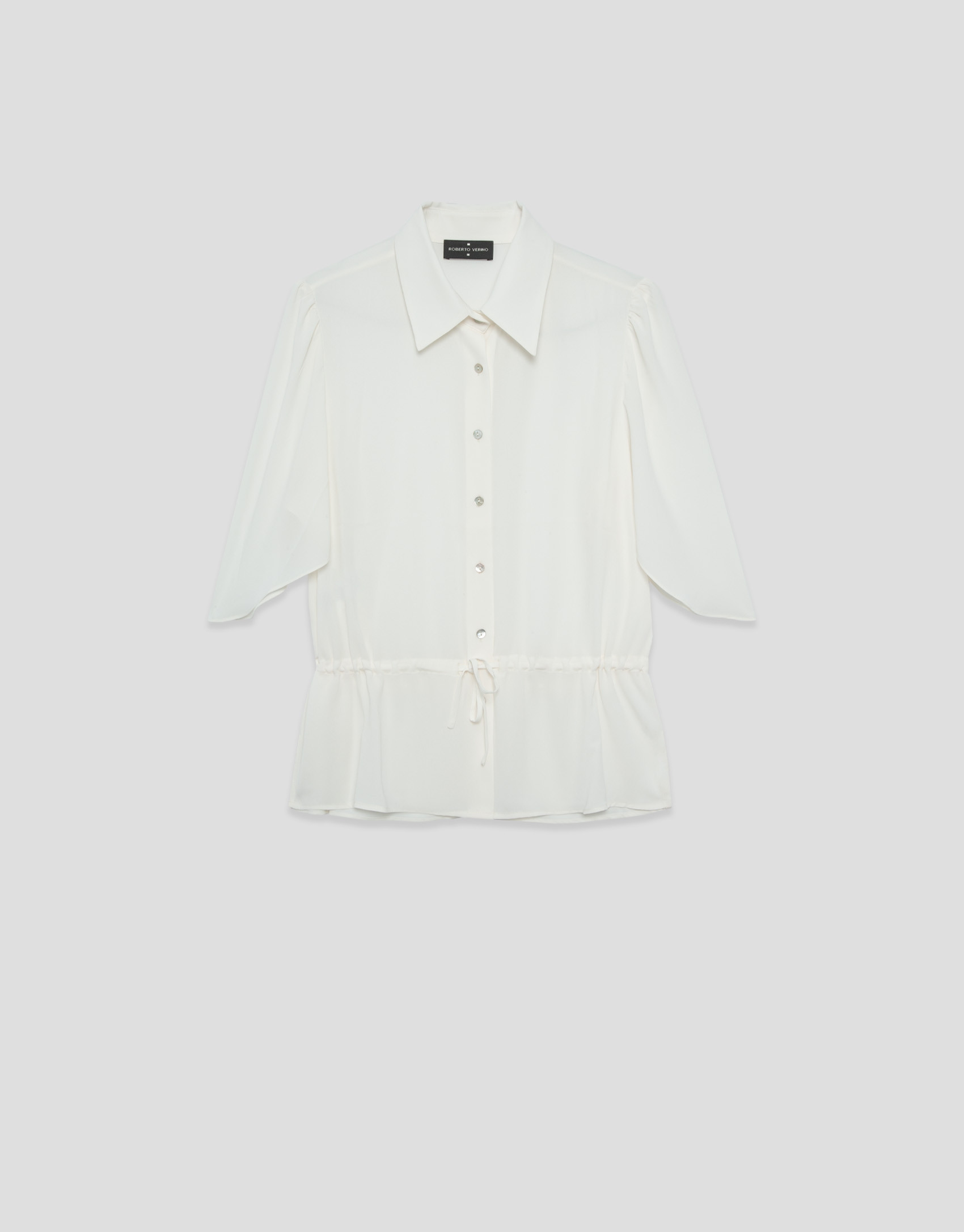 Ecru ruffle sleeve blouse with gathered waist | Roberto Verino