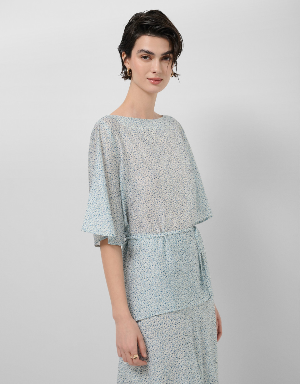 Blue printed crepe blouse - Woman - SS2026 | Roberto Verino