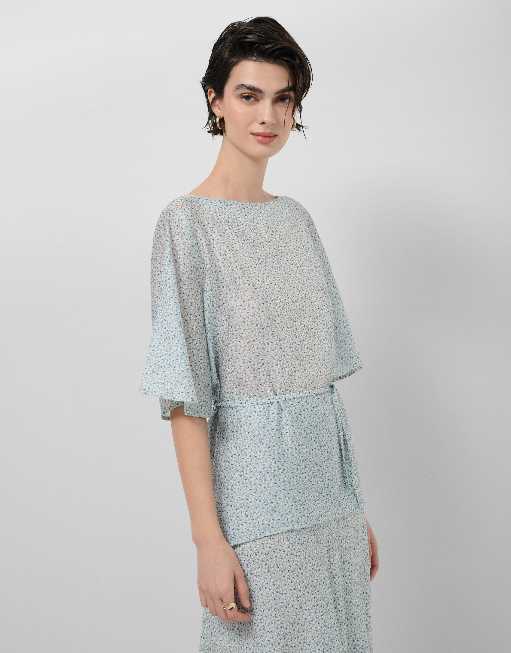 Blue printed crepe blouse - Woman - SS2026 | Roberto Verino