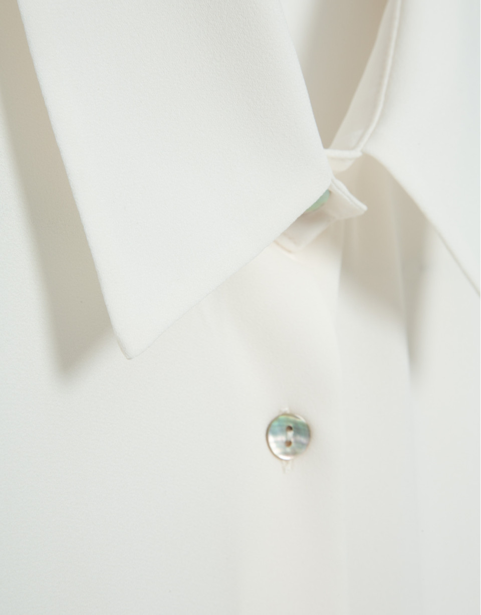 Ecru ruffle sleeve blouse with gathered waist | Roberto Verino