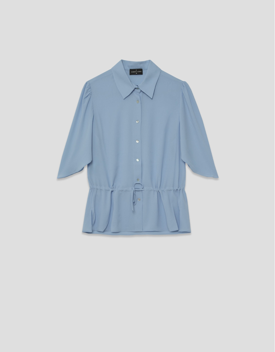 Light blue ruffled sleeve blouse with ... | Roberto Verino