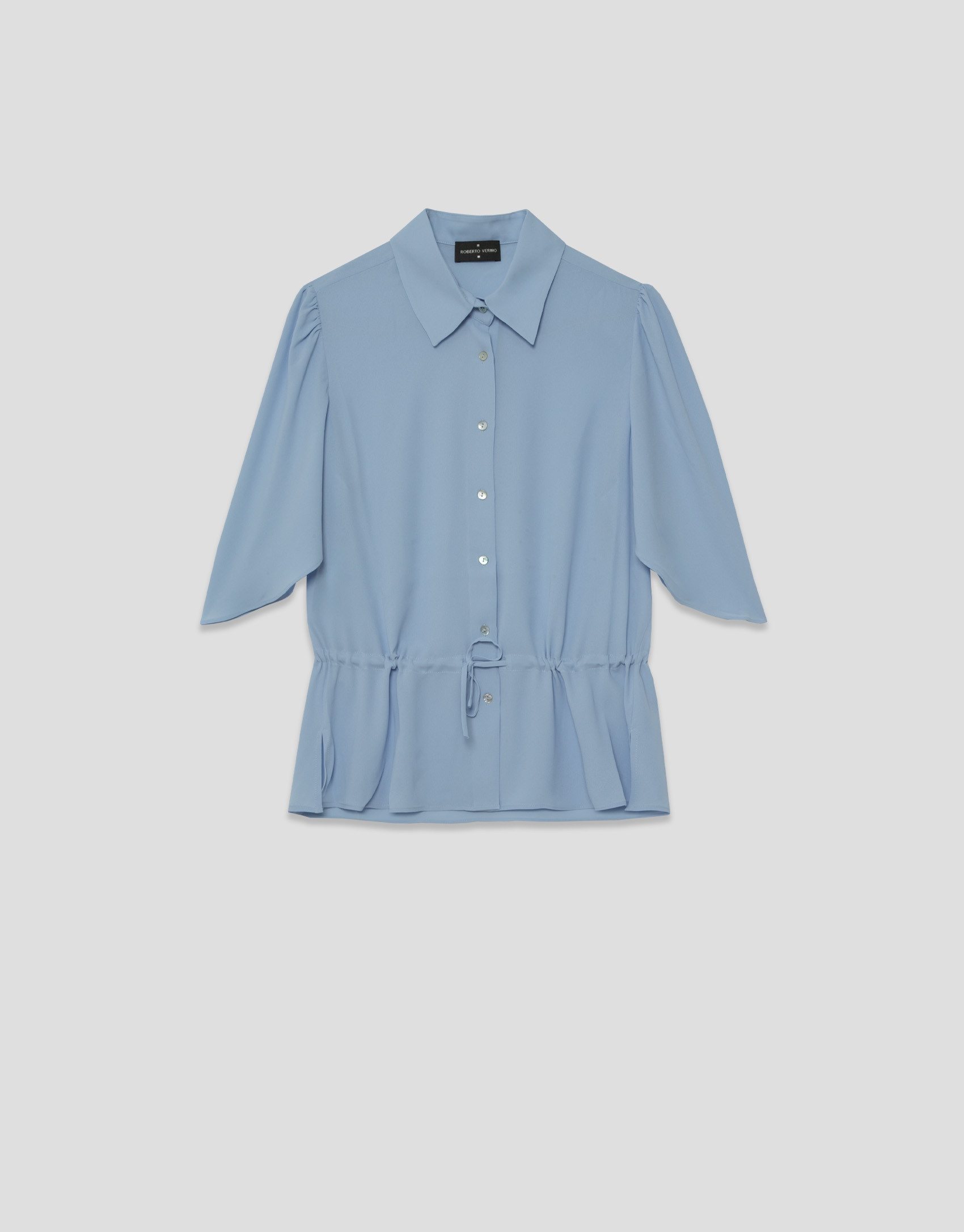 Blusa manga volante con cintura fruncida azul... | Roberto Verino