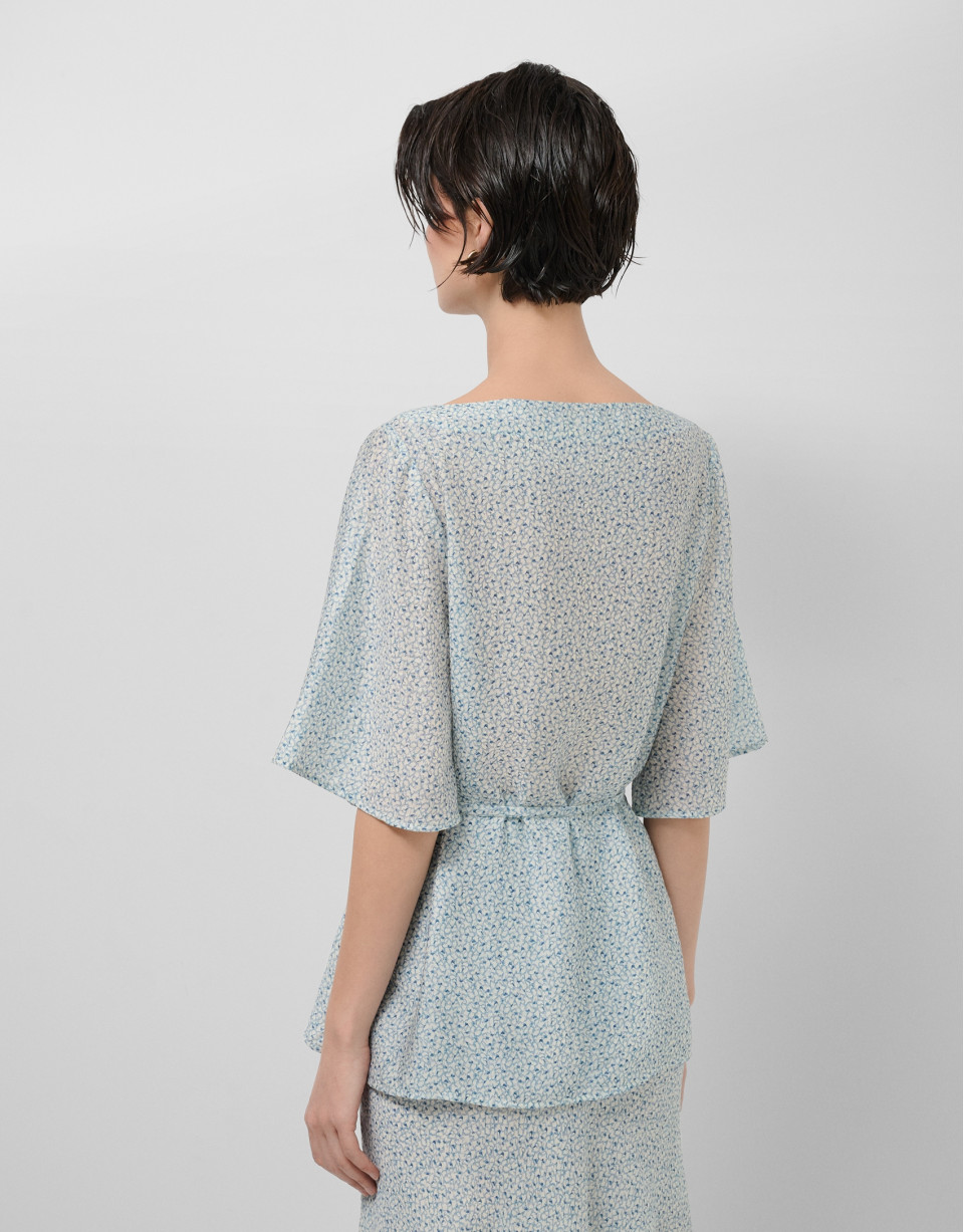 Blue printed crepe blouse - Woman - SS2026 | Roberto Verino