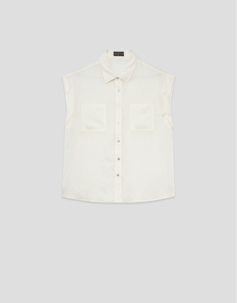 Ecru sleeveless blouse with pockets - Woman | Roberto Verino
