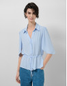 Light blue ruffled sleeve blouse with ... | Roberto Verino