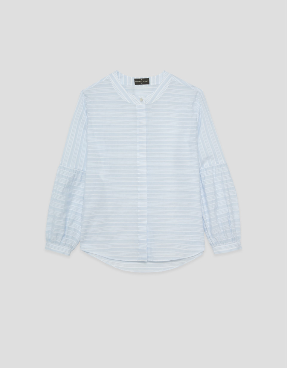 Beige and blue striped puff sleeve blouse | Roberto Verino