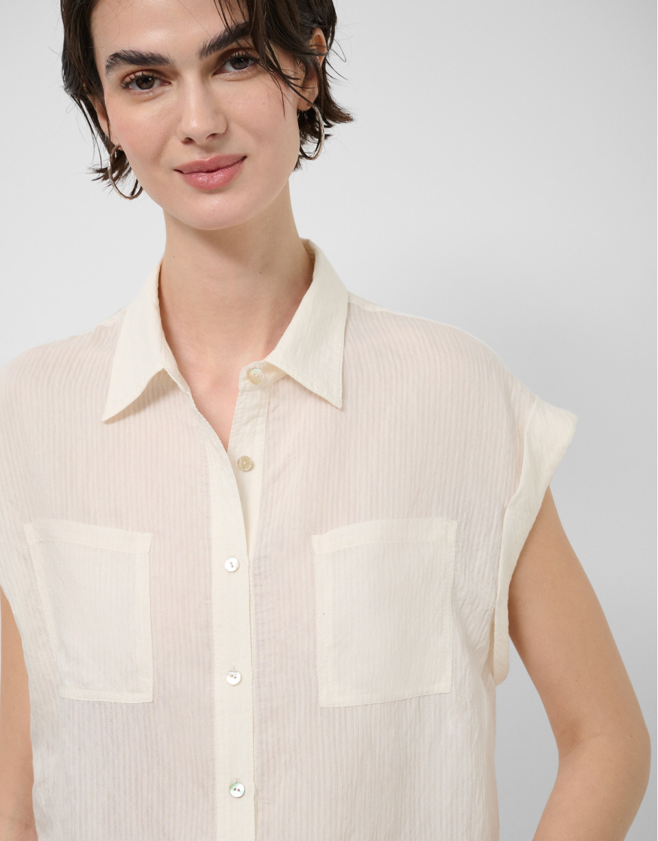 Ecru sleeveless blouse with pockets - Woman | Roberto Verino