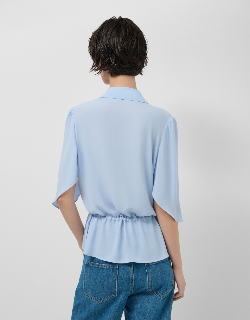 Light blue ruffled sleeve blouse with ... | Roberto Verino