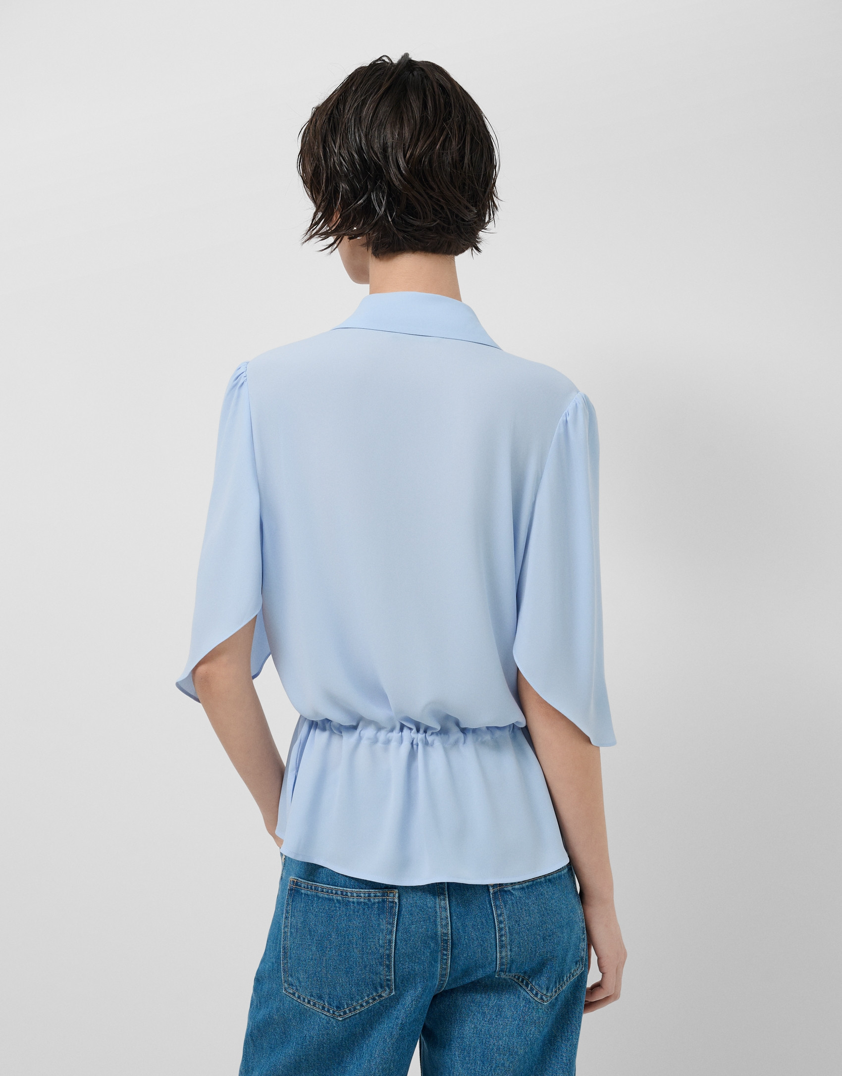 Light blue ruffled sleeve blouse with ... | Roberto Verino