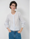 Blusa manga abullonada rayas beige y azul | Roberto Verino