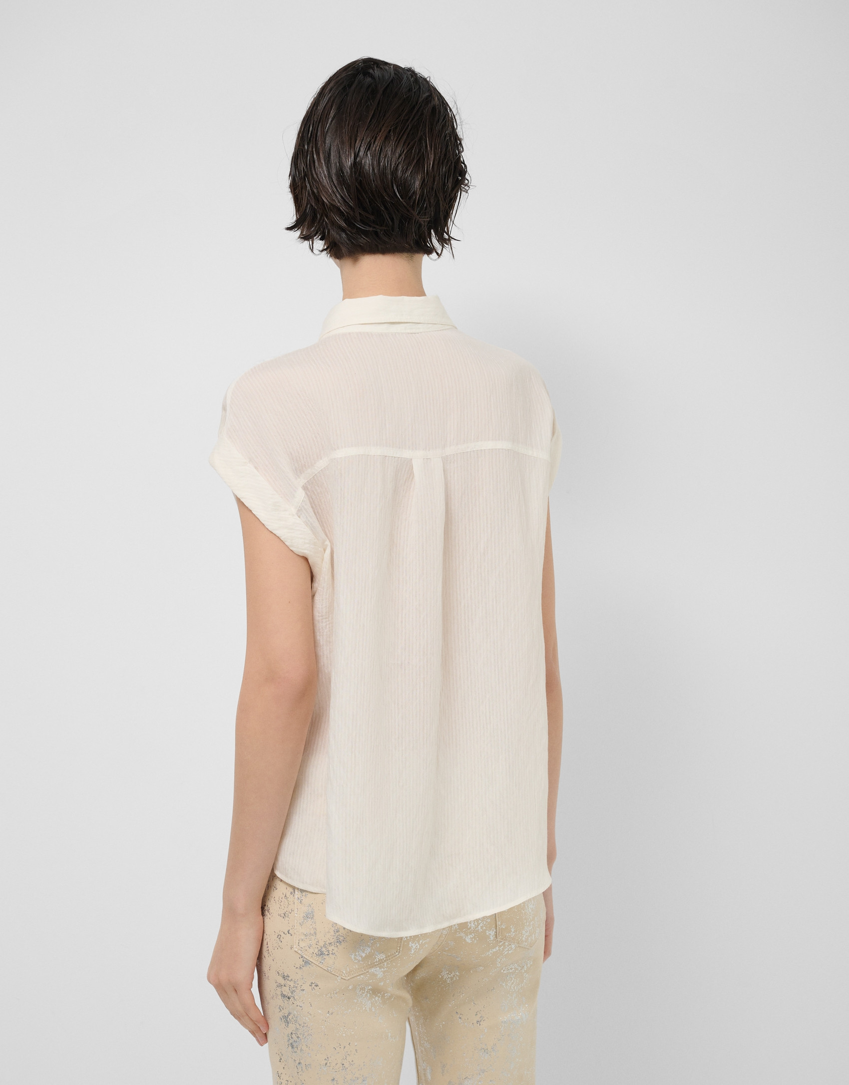 Ecru sleeveless blouse with pockets - Woman | Roberto Verino